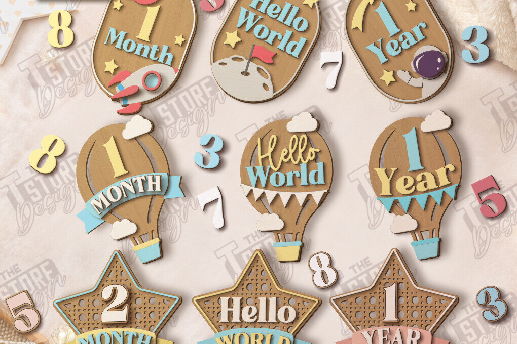 Intra απο ξύλο plywood 3mm-4mm πάχος κοπής με λέιζερ Baby Milestone Countdown Δίασταση 15x15 cm INTRAFABR-122684187