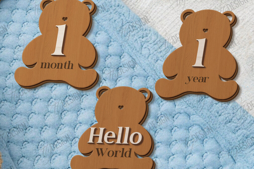 Σετ των 2 Intra απο ξύλο plywood 3mm-4mm πάχος Baby Milestone | Baby Photo Prop Δίασταση 15x15 cm INTRAFABR-123843638