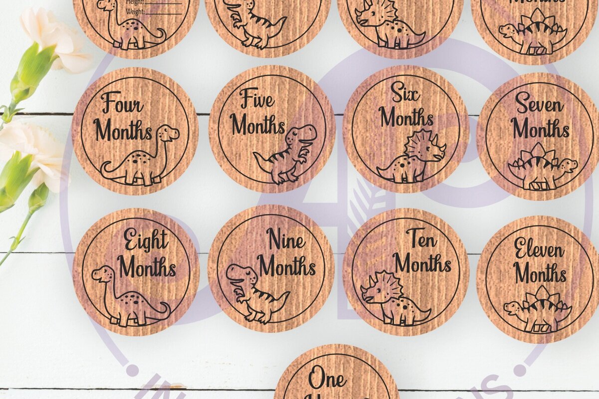 Intra απο ξύλο plywood 3mm-4mm πάχος Baby Monthly Milestone Discs Δεινόσαυροι Δίασταση 30x20 cm INTRAFABR-112832694