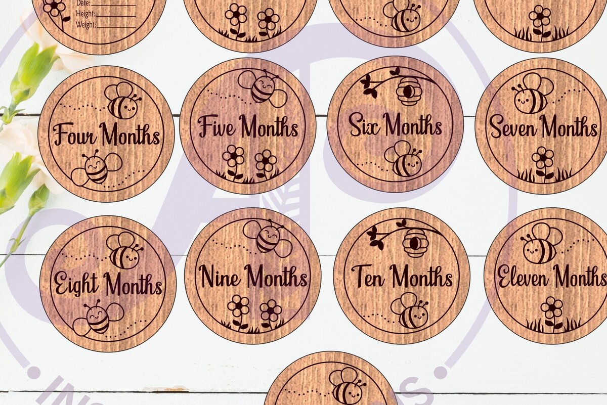 Intra απο ξύλο plywood 3mm-4mm πάχος Baby Monthly Milestone Discs Bees Δίασταση 30x20 cm INTRAFABR-120665608