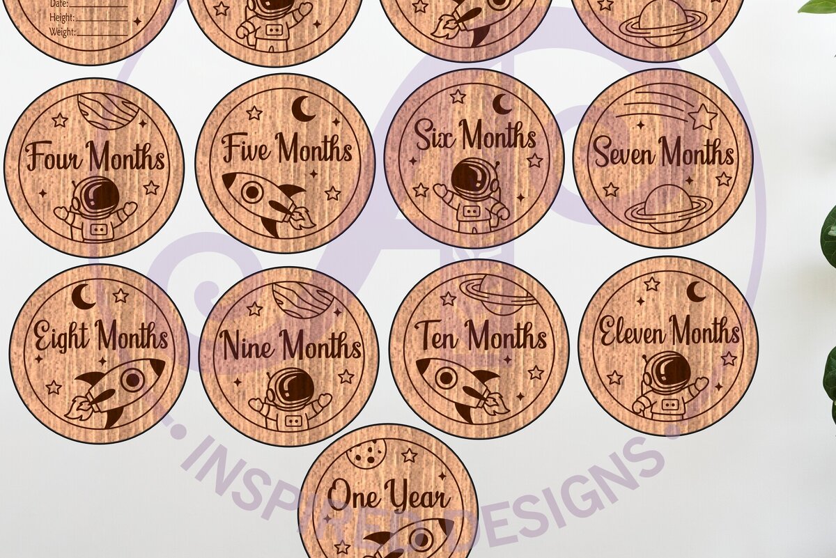 Intra απο ξύλο plywood 3mm-4mm πάχος Baby Monthly Milestone Discs Space Δίασταση 30x20 cm INTRAFABR-123064370