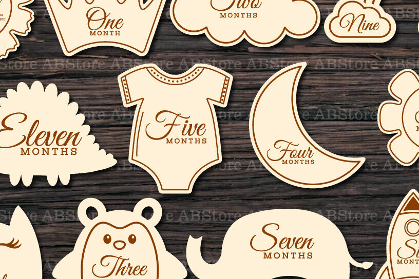 Σετ των 2 Intra απο ξύλο plywood 3mm-4mm πάχος Baby Monthly Milestone Δίασταση 15x15 cm INTRAFABR-114902917