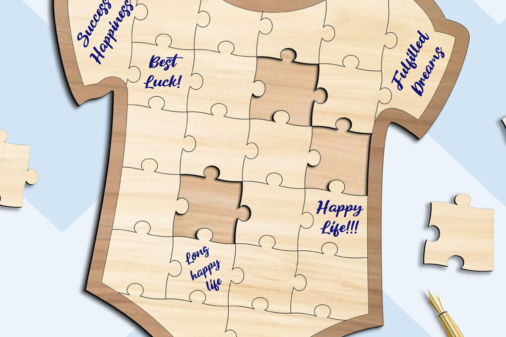 Σετ των 3 Intra απο ξύλο plywood 3mm-4mm πάχος Baby Onesie Jump Suit Baby Shower Puzzle Δίασταση 10x10 cm INTRAFABR-103439533