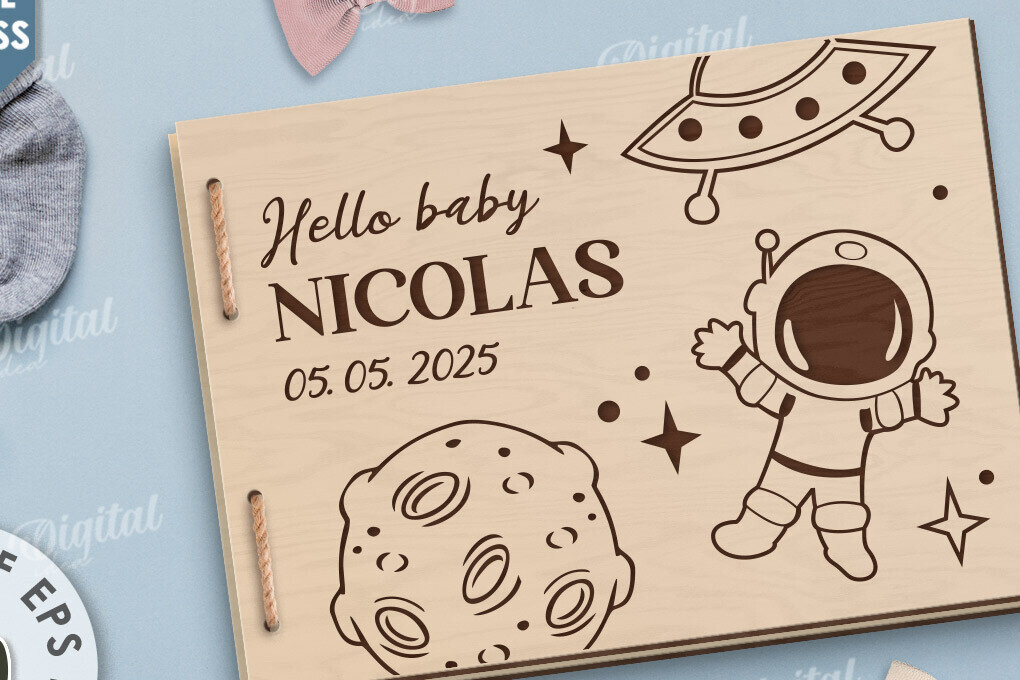 Intra απο ξύλο plywood 3mm-4mm πάχος Μωρό άλμπουμ φωτογραφιών με λέιζερ. Παιδικό άλμπουμ Δίασταση 30x20 cm INTRAFABR-115830130