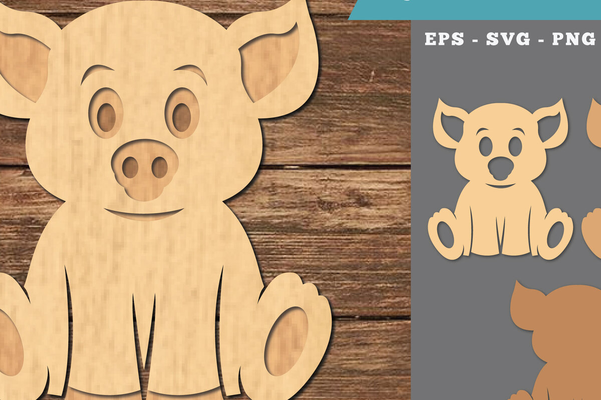 Σετ των 2 Intra απο ξύλο plywood 3mm-4mm πάχος Baby Pig 3D Δίασταση 15x15 cm INTRAFABR-107208969