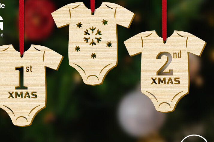 Σετ των 3 Intra απο ξύλο plywood 3mm-4mm πάχος χριστουγεννιάτικων στολιδιών Baby Romper Δίασταση 4x4 cm INTRAFABR-84661549