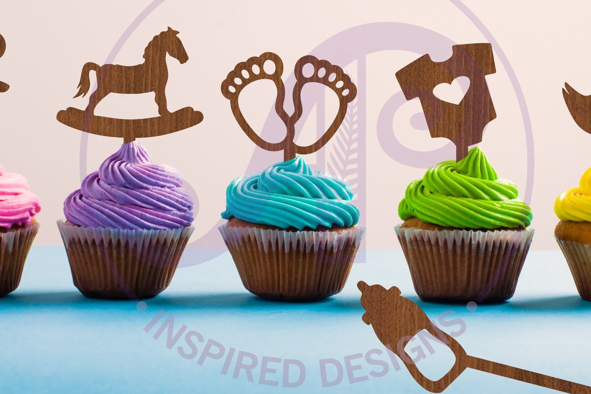 Intra απο ξύλο plywood 3mm-4mm πάχος Baby Shower Cupcake , 6 Σχέδια Δίασταση 30x20 cm INTRAFABR-86811237