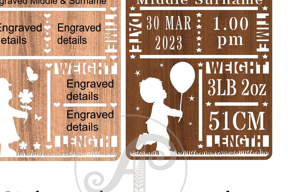 Σετ των 2 Intra απο ξύλο plywood 3mm-4mm πάχος Baby Stats, Ανακοίνωση Cut Δίασταση 22x22 cm INTRAFABR-67519975