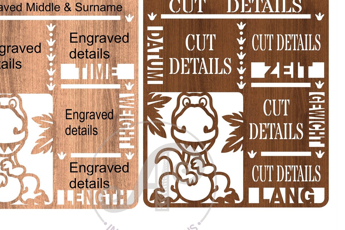 Σετ των 2 Intra απο ξύλο plywood 3mm-4mm πάχος Baby Stats, Birth Plaque Dinosaur Δίασταση 22x22 cm INTRAFABR-67519416