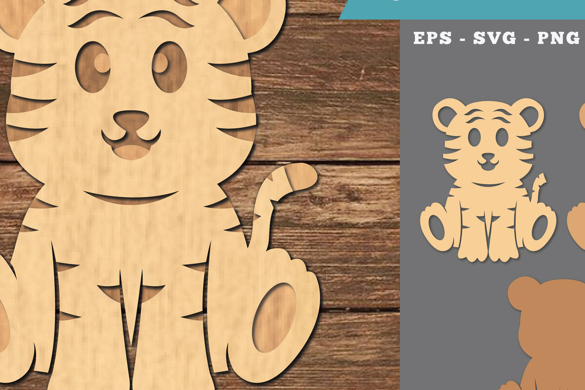 Σετ των 2 Intra απο ξύλο plywood 3mm-4mm πάχος Baby Tiger 3D Δίασταση 15x15 cm INTRAFABR-107209092