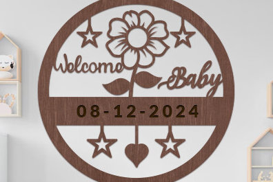 Intra απο ξύλο plywood 3mm-4mm πάχος Baby Welcome Sign Wall Art Δίασταση 40x40 cm INTRAFABR-98965927