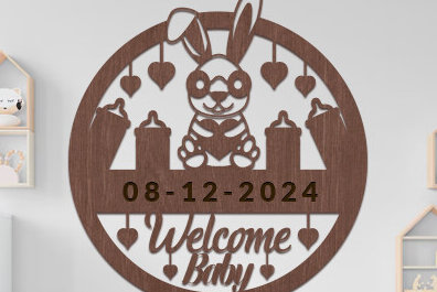 Intra απο ξύλο plywood 3mm-4mm πάχος Baby Welcome Sign Wall Art Δίασταση 40x40 cm INTRAFABR-98965920