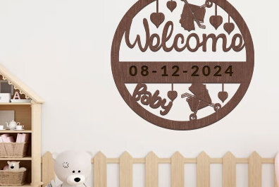 Intra απο ξύλο plywood 3mm-4mm πάχος Baby Welcome Wall Art Δίασταση 40x40 cm INTRAFABR-98829431