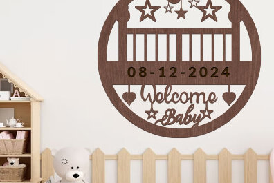 Intra απο ξύλο plywood 3mm-4mm πάχος Baby Welcome Wall Art Δίασταση 40x40 cm INTRAFABR-98829437