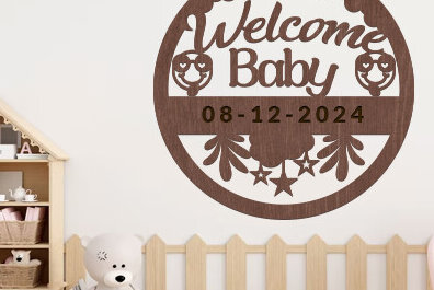 Intra απο ξύλο plywood 3mm-4mm πάχος Baby Welcome Wall Art Δίασταση 40x40 cm INTRAFABR-98829442