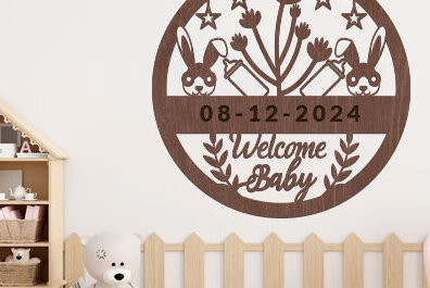 Intra απο ξύλο plywood 3mm-4mm πάχος Baby Welcome Wall Art Δίασταση 40x40 cm INTRAFABR-98829446