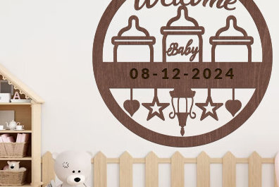 Intra απο ξύλο plywood 3mm-4mm πάχος Baby Welcome Wall Art Δίασταση 40x40 cm INTRAFABR-98829451