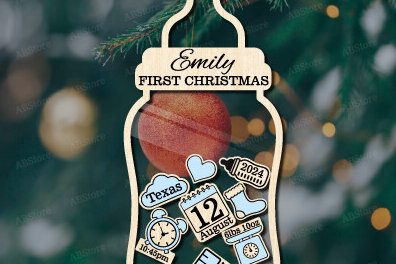 Σετ των 3 Intra απο ξύλο plywood 3mm-4mm πάχος Το πρώτο χριστουγεννιάτικο στολίδι του μωρού Δίασταση 8x8 cm INTRAFABR-103949226