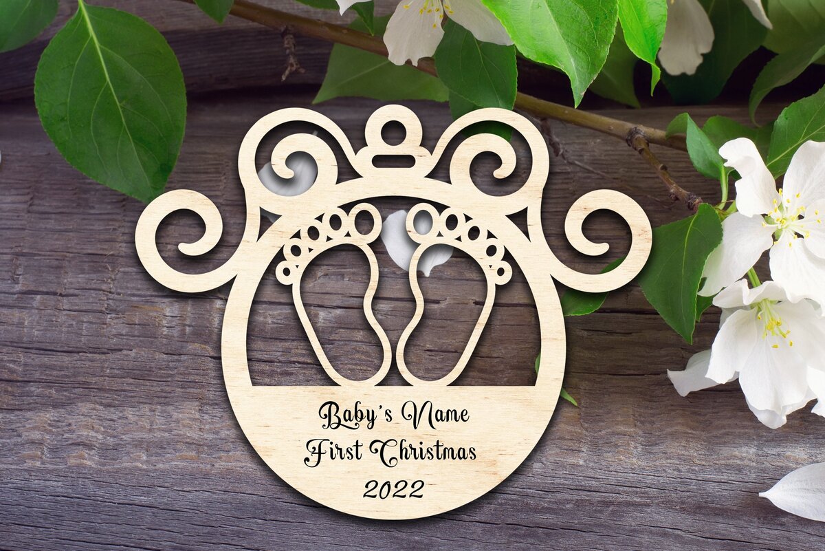 Σετ των 3 Intra απο ξύλο plywood 3mm-4mm πάχος Το πρώτο χριστουγεννιάτικο στολίδι του μωρού Δίασταση 8x8 cm INTRAFABR-34242513