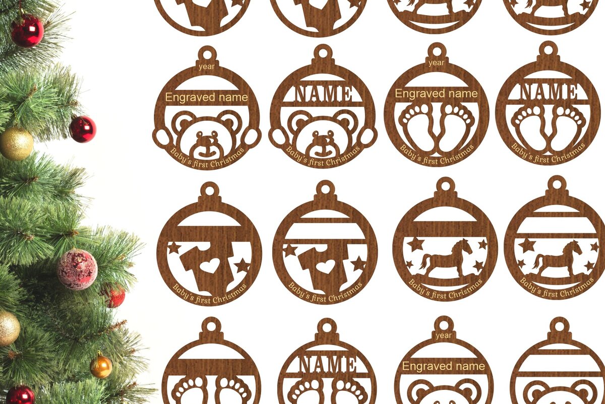 Σετ των 3 Intra απο ξύλο plywood 3mm-4mm πάχος Baby's First Christmas Ornaments, 4 Δίασταση 3x3 cm INTRAFABR-77058677