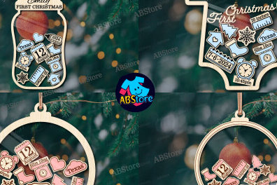 Σετ των 3 Intra απο ξύλο plywood 3mm-4mm πάχος Τα πρώτα χριστουγεννιάτικα στολίδια του μωρού Δίασταση 8x8 cm INTRAFABR-103563537