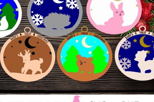 Σετ των 2 Intra απο ξύλο plywood 3mm-4mm πάχος Χριστουγεννιάτικο Ζώου του Πρώτου Μωρού του Δάσους Δίασταση 15x15 cm INTRAFABR-43391284