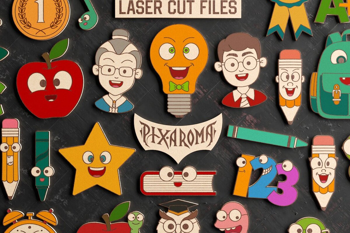 Σετ των 3 Intra απο ξύλο plywood 3mm-4mm πάχος Επιστροφής στο Σχολείο | κοπής με λέιζερ Δίασταση 6x6 cm INTRAFABR-35844332