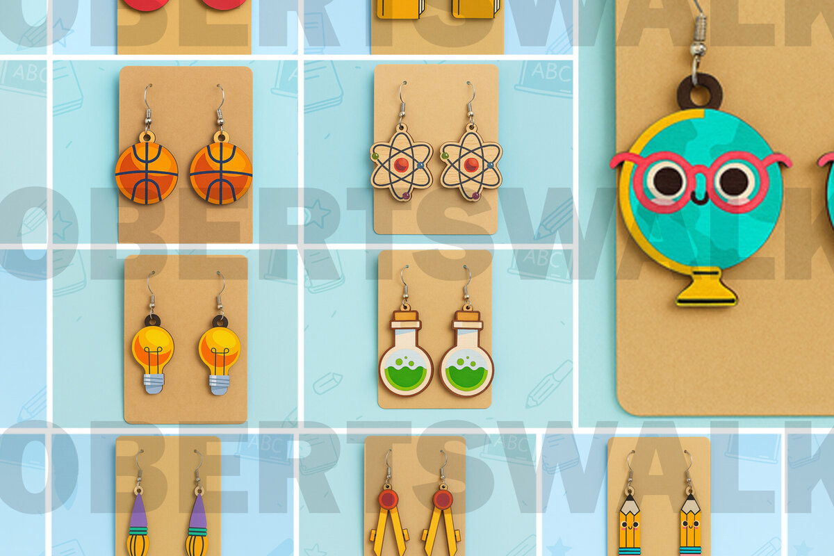 Σετ των 3 Intra απο ξύλο plywood 3mm-4mm πάχος με σκουλαρίκια Back to School Δίασταση 2x2 cm INTRAFABR-124968310