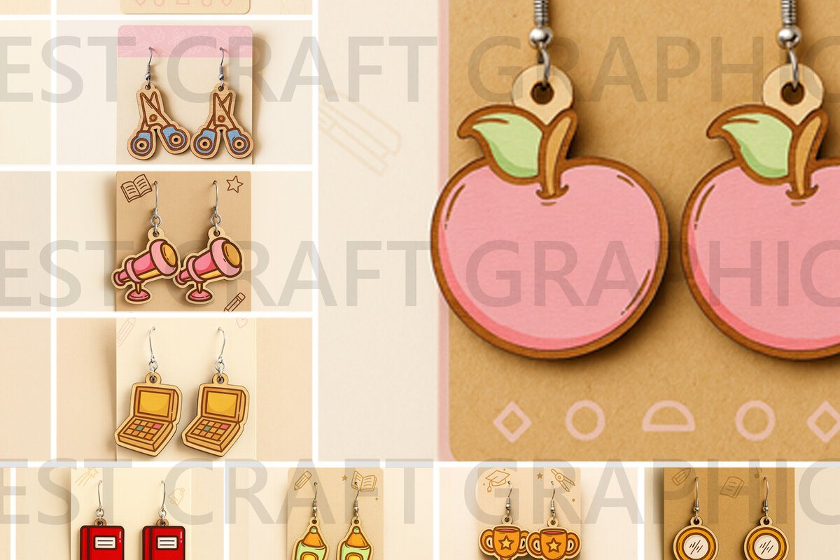 Σετ των 3 Intra απο ξύλο plywood 3mm-4mm πάχος με σκουλαρίκια Back to School Δίασταση 3x3 cm INTRAFABR-124955855