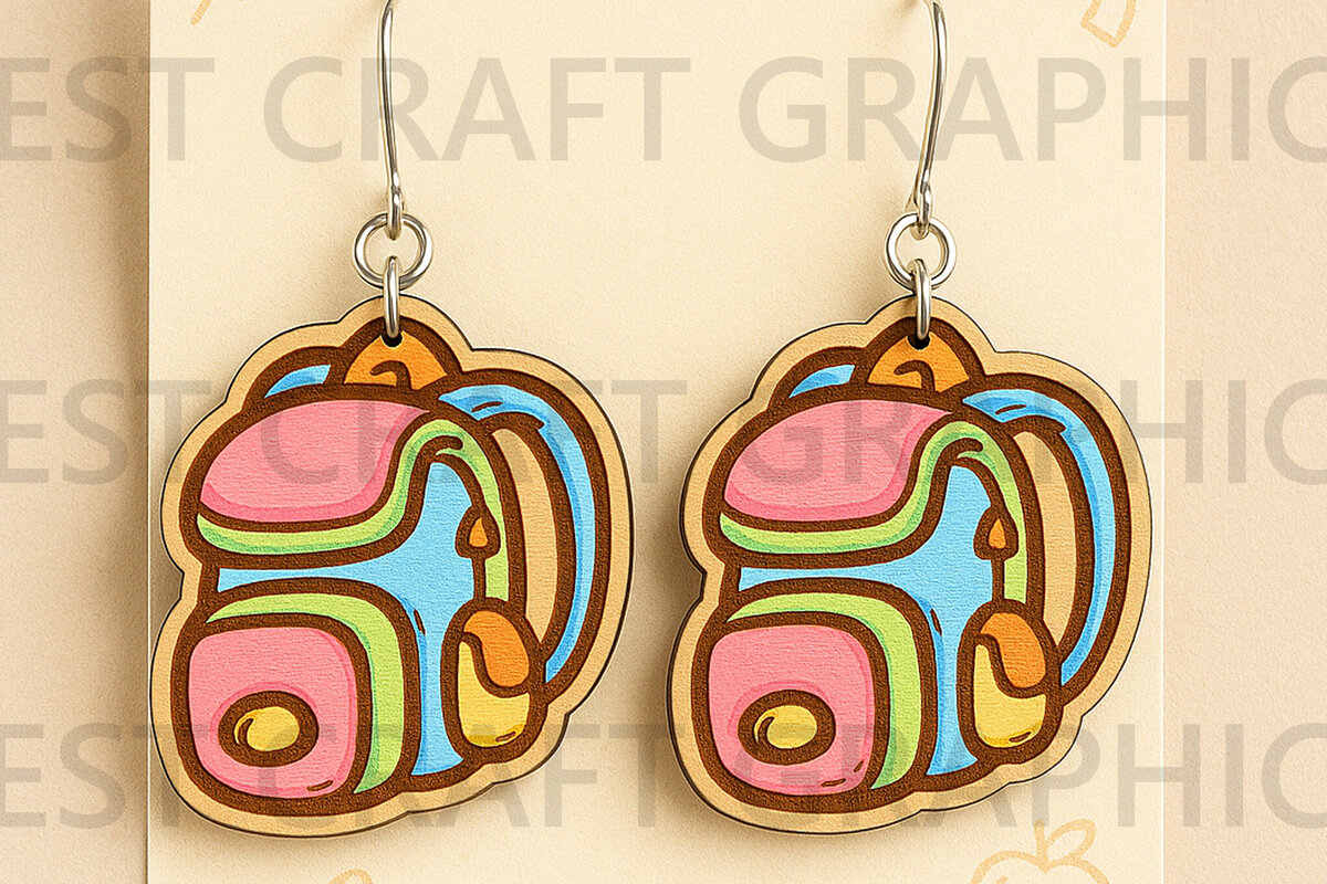 Σετ των 3 Intra απο ξύλο plywood 3mm-4mm πάχος Σκουλαρίκια Backpack – First Day Δίασταση 3x3 cm INTRAFABR-124955798