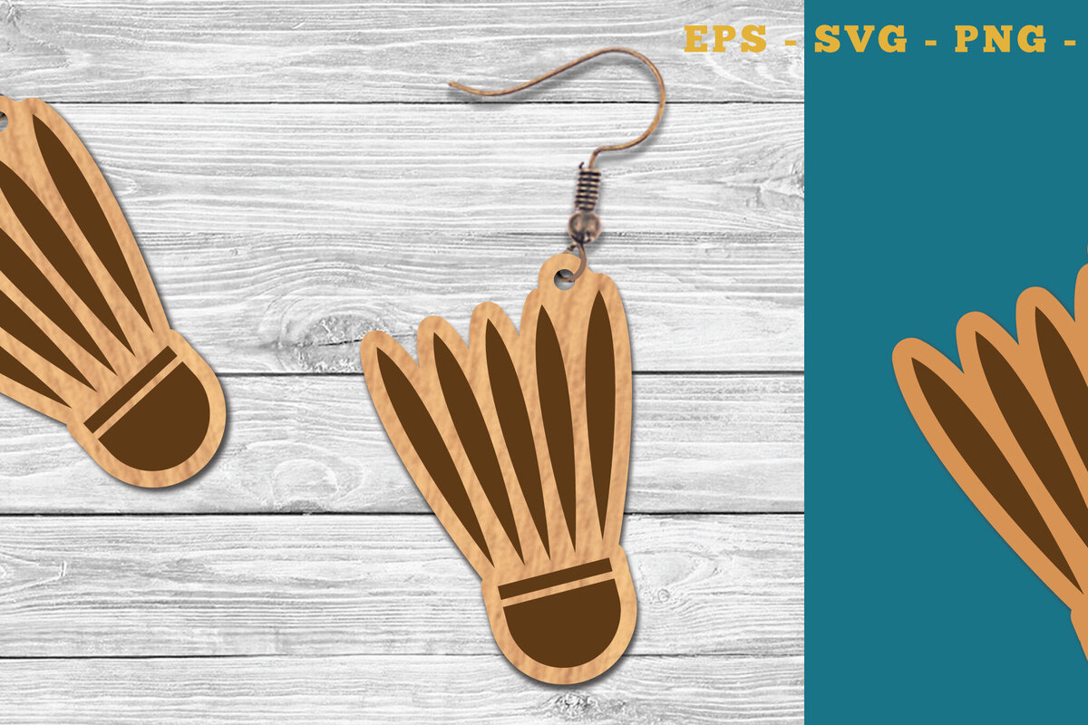 Σετ των 3 Intra απο ξύλο plywood 3mm-4mm πάχος Σκουλαρίκια με λέιζερ μπάλα μπάντμιντον Δίασταση 3x3 cm INTRAFABR-111469014