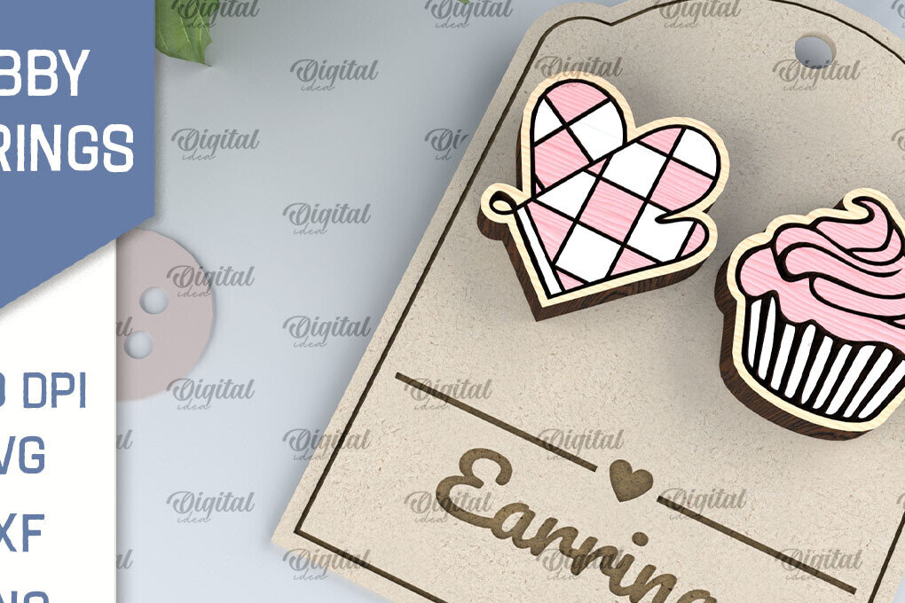 Σετ των 3 Intra απο ξύλο plywood 3mm-4mm πάχος Baker's Earrings Σχέδιο κοπής με λέιζερ Δίασταση 3x3 cm INTRAFABR-104759200