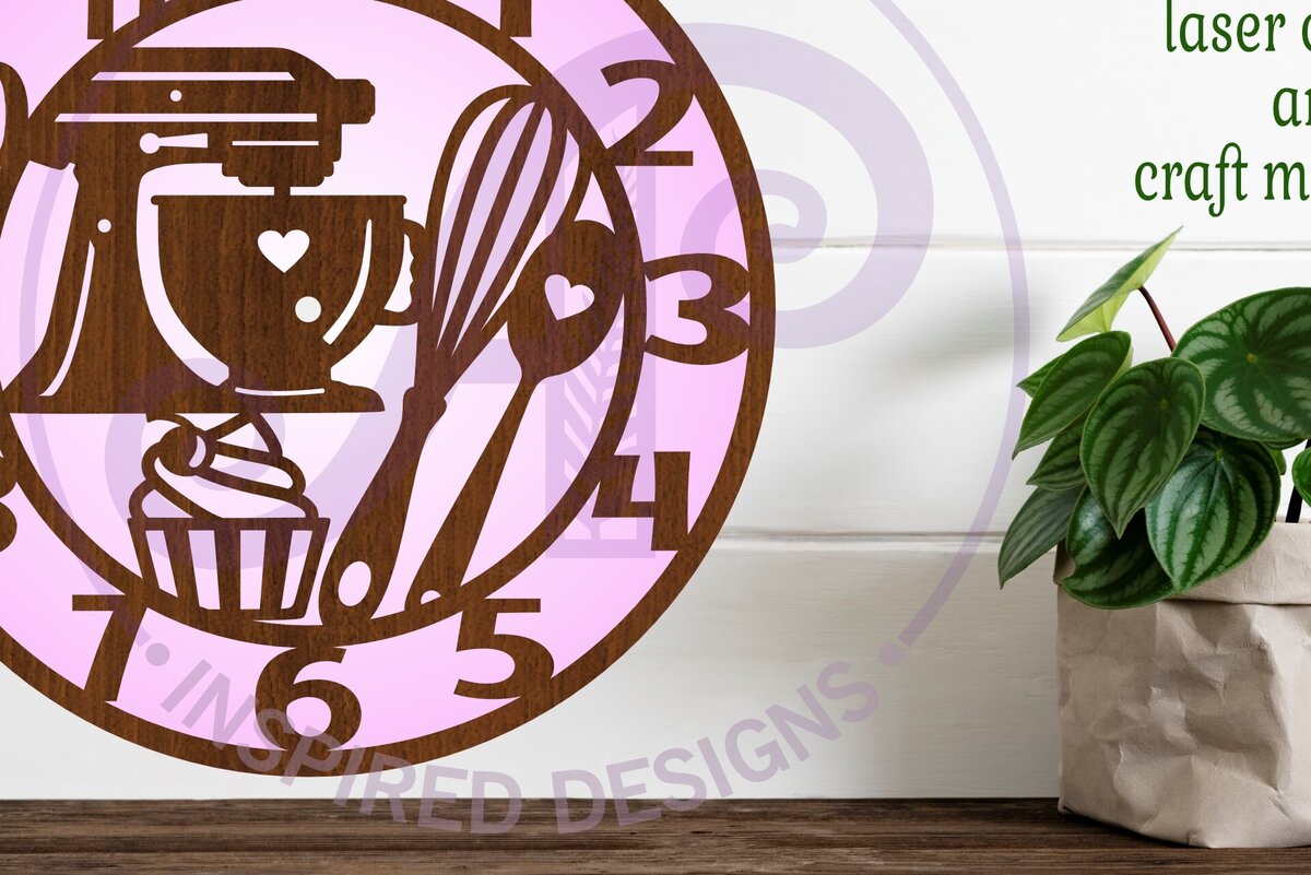 Σετ των 3 Intra απο ξύλο plywood 3mm-4mm πάχος Bakers, Ρολόι με θέμα την κουζίνα Ρολόι τοίχου Δίασταση 8x8 cm INTRAFABR-114358869