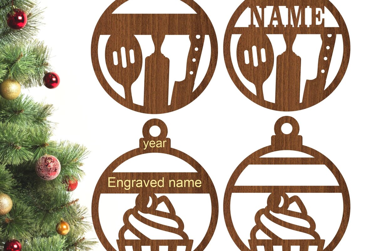 Σετ των 3 Intra απο ξύλο plywood 3mm-4mm πάχος Χριστουγεννιάτικα στολίδια ψησίματος και cupcake Δίασταση 3x3 cm INTRAFABR-77136730