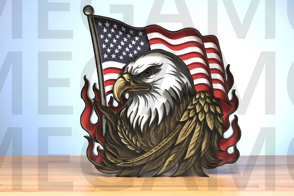 Intra απο ξύλο plywood 3mm-4mm πάχος Bald Eagle Flag Fire Layered Δίασταση 40x40 cm INTRAFABR-123433145