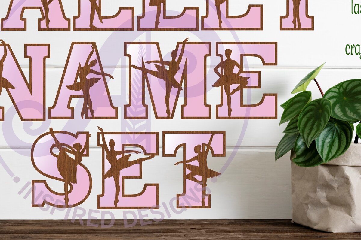 Σετ των 3 Intra απο ξύλο plywood 3mm-4mm πάχος Μπαλαρίνα σιλουέτα γράμματα αλφάβητο Δίασταση 5x5 cm INTRAFABR-90935528