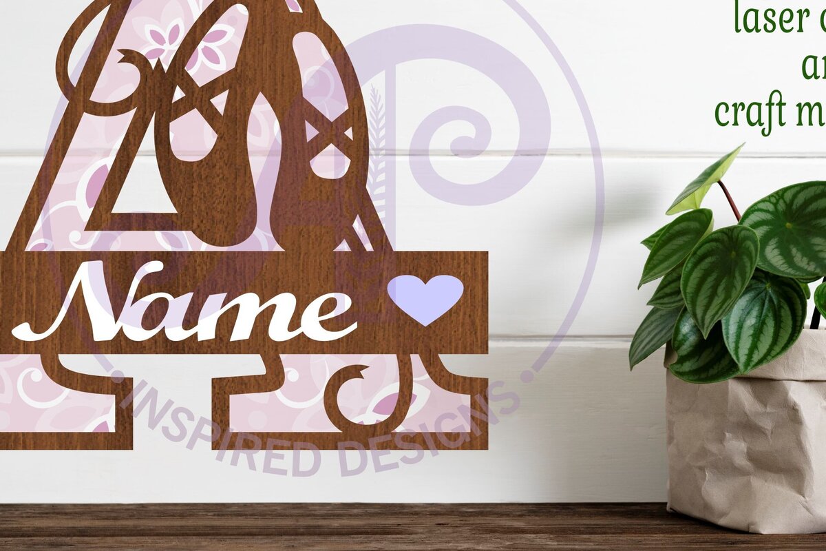 Σετ των 3 Intra απο ξύλο plywood 3mm-4mm πάχος Μονόγραμμα με κεφαλαίο παπούτσι μπαλέτου Επιστολή α Δίασταση 9x9 cm INTRAFABR-91015091