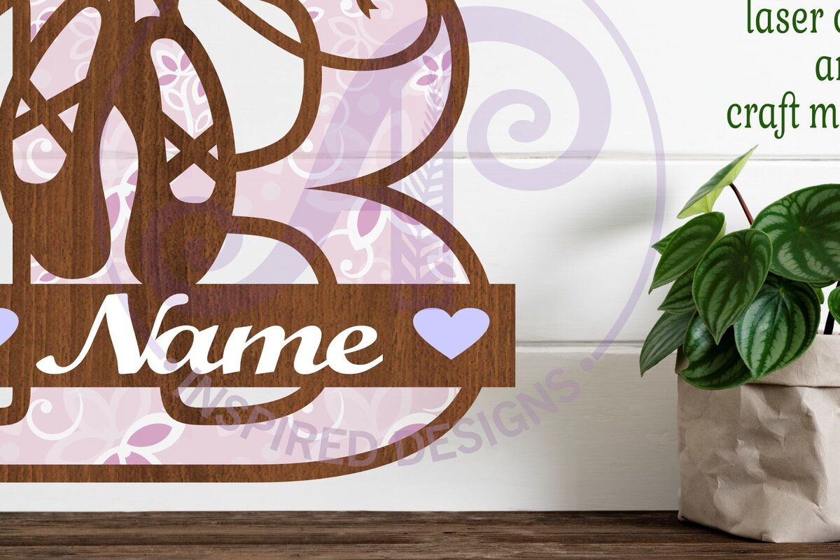 Σετ των 3 Intra απο ξύλο plywood 3mm-4mm πάχος Μονόγραμμα με κεφαλαίο παπούτσι μπαλέτου Επιστολή Β Δίασταση 9x9 cm INTRAFABR-91015115