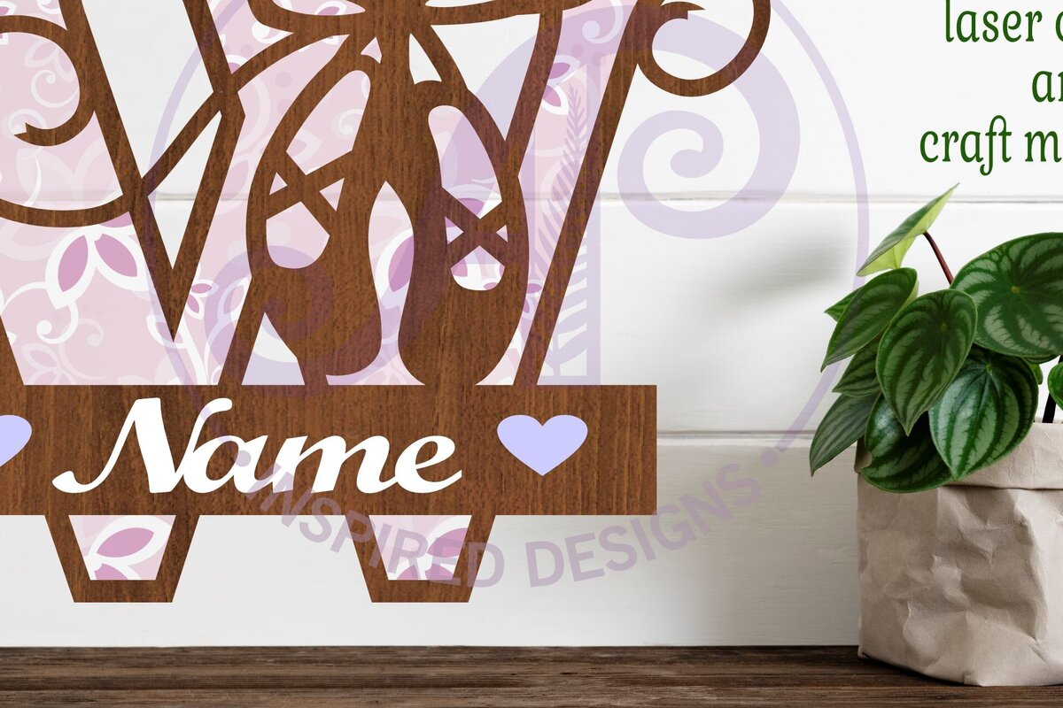 Σετ των 3 Intra απο ξύλο plywood 3mm-4mm πάχος Μονόγραμμα με κεφαλαίο παπούτσι μπαλέτου Επιστολή W Δίασταση 9x9 cm INTRAFABR-91015679