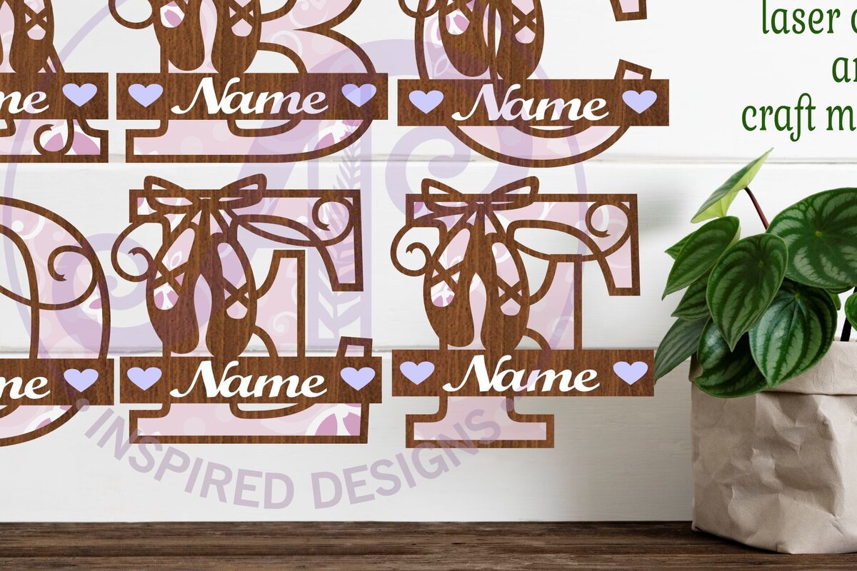 Σετ των 2 Intra απο ξύλο plywood 3mm-4mm πάχος Παπούτσια μπαλέτου Monogram Letter Όνομα πακέτου Δίασταση 30x20 cm INTRAFABR-91013721