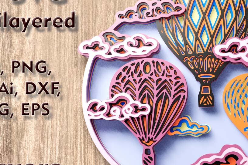 Σετ των 3 Intra απο ξύλο plywood 3mm-4mm πάχος πολλαπλών επιπέδων 3D Balloon Δίασταση 10x10 cm INTRAFABR-109489415