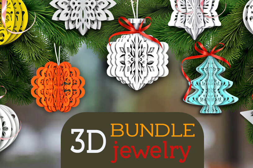 Σετ των 3 Intra απο ξύλο plywood 3mm-4mm πάχος Bandle 3D Ornaments / Handmade Ornaments Δίασταση 8x8 cm INTRAFABR-105937696