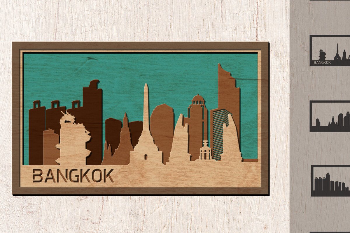 Intra απο ξύλο plywood 3mm-4mm πάχος Bangkok Skyline, πολλαπλών στρώσεων Δίασταση 30x20 cm INTRAFABR-14910414