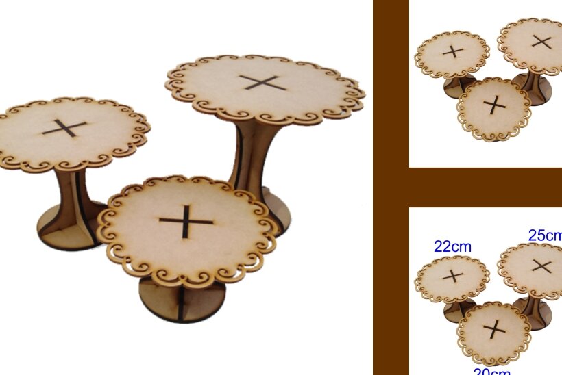 Σετ των 2 Intra απο ξύλο plywood 3mm-4mm πάχος Κέικ βάσης - Κόψιμο με λέιζερ Δίασταση 15x15 cm INTRAFABR-4874889