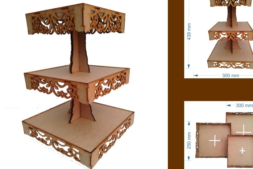 Σετ των 3 Intra απο ξύλο plywood 3mm-4mm πάχος Βάση Cupcakes - Δίασταση 15x15 cm INTRAFABR-4048336