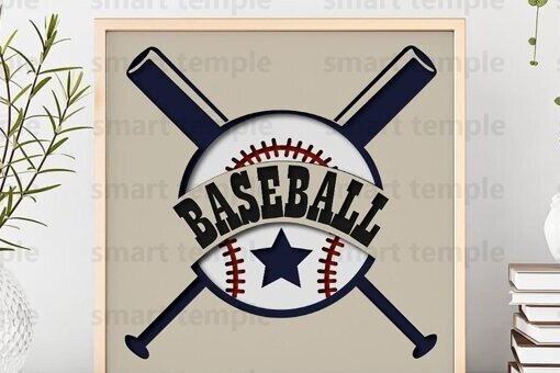 Intra απο ξύλο plywood 3mm-4mm πάχος Baseball 3d Shadowbox, Baseball Layered Δίασταση 30x20 cm INTRAFABR-80237102