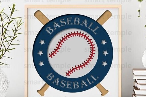 Intra απο ξύλο plywood 3mm-4mm πάχος Μπέιζμπολ 3d Shadowbox, διάνυσμα μπέιζμπολ Δίασταση 30x20 cm INTRAFABR-80232631