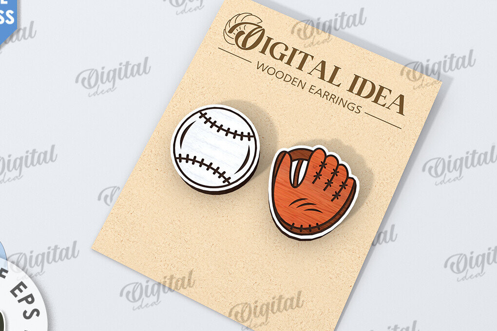 Σετ των 3 Intra απο ξύλο plywood 3mm-4mm πάχος Σκουλαρίκια μπέιζμπολ . Sports Δίασταση 3x3 cm INTRAFABR-116492256