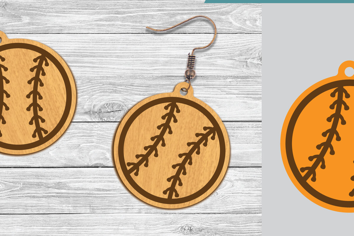 Σετ των 3 Intra απο ξύλο plywood 3mm-4mm πάχος Σκουλαρίκια κομμένα με λέιζερ μπέιζμπολ Δίασταση 3x3 cm INTRAFABR-104776252