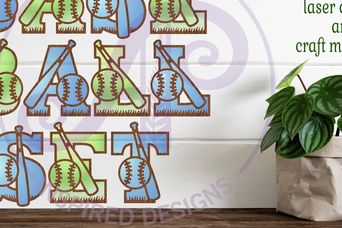 Σετ των 3 Intra απο ξύλο plywood 3mm-4mm πάχος Μπέιζμπολ/σόφτμπολ Γράμματα νυχτερίδας και μπάλας Δίασταση 5x5 cm INTRAFABR-89968556